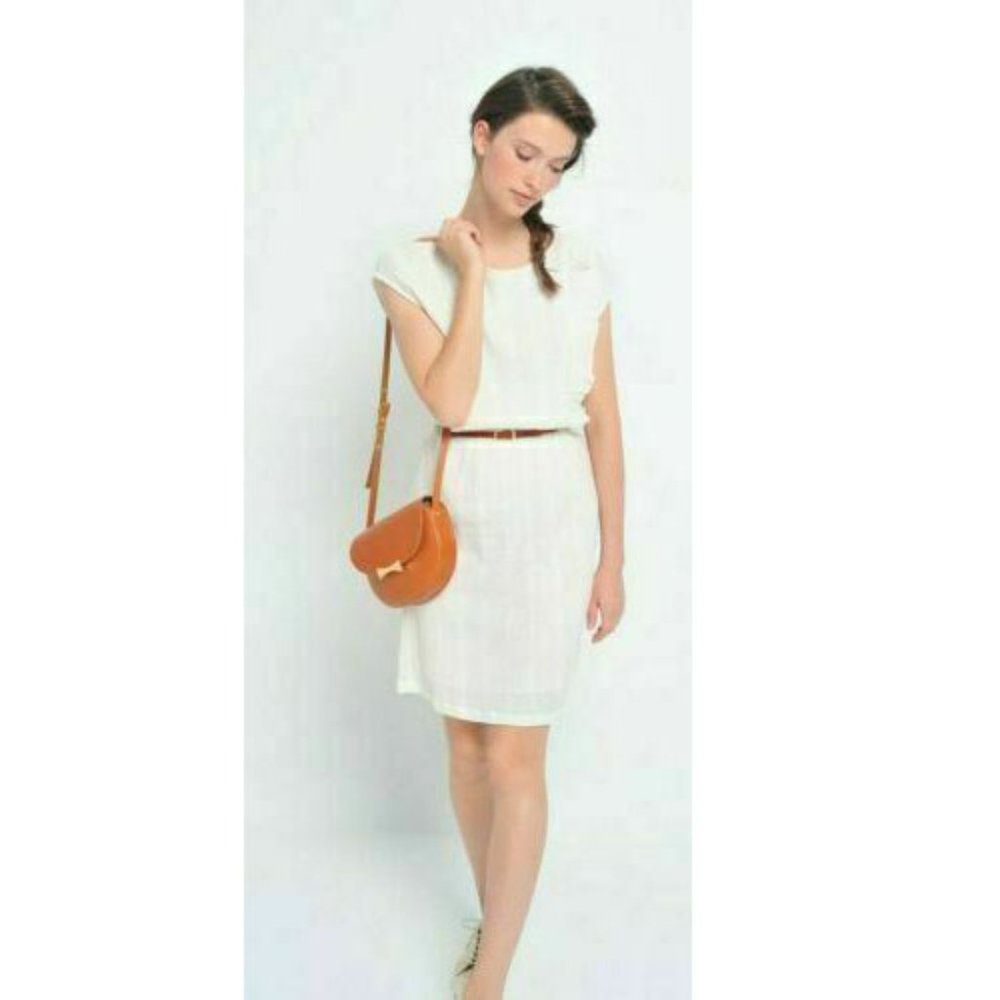 Des Petits Hauts Santine Marine Shift Tunic Dress Kimono Ivory Ruffle S